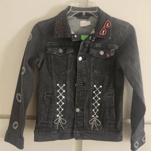 Wonder Nation Girls Upcycled "Love in Flight" Black Denim Jacket, S. L(10-12) - Picture 1 of 12