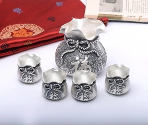 S999 Full Silver Fukui Bag Wine Set Silver Set Business Gifts To Elders - Picture 1 of 4