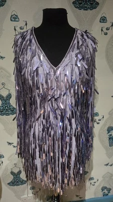 Absolutely Stunning Purple Silver Sparkle Sequin Beaded V Neck Dress, Coast 10 - Image 1 of 4