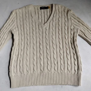 Ralph Lauren Pullover Large Damen Zopfmuster Pulli Pony Preppy V-Ausschnitt - Bild 1 von 11