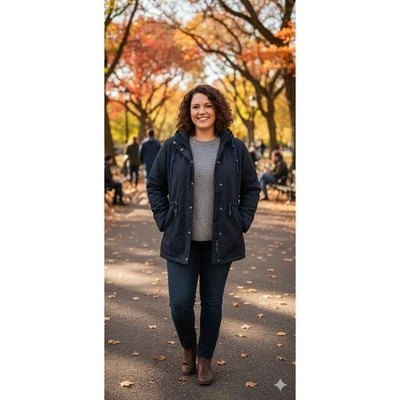 J. Chaqueta de lluvia Crew Perfect azul marino para mujer talla grande con capucha cordón cintura sincronizada Foto 1 de 4