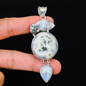Rainbow Moonstone Gemstone 925 Sterling Silver Handmade Jewelry Pendant Gift For - Picture 1 of 2