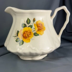Vintage Yellow Rose Floral Cream Pitcher Jug Ironstone Style Ceramic 6.5x5.5 - Picture 1 of 8