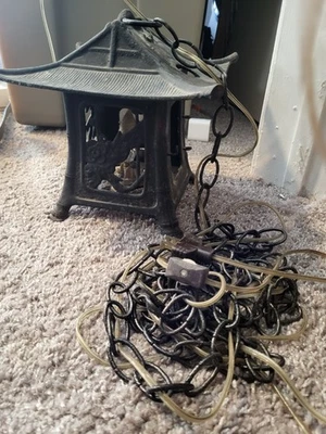 Vintage Cast Iron Pagoda Hanging Lantern Light Fixture –Garden / Porch Lamp - Image 1 of 4