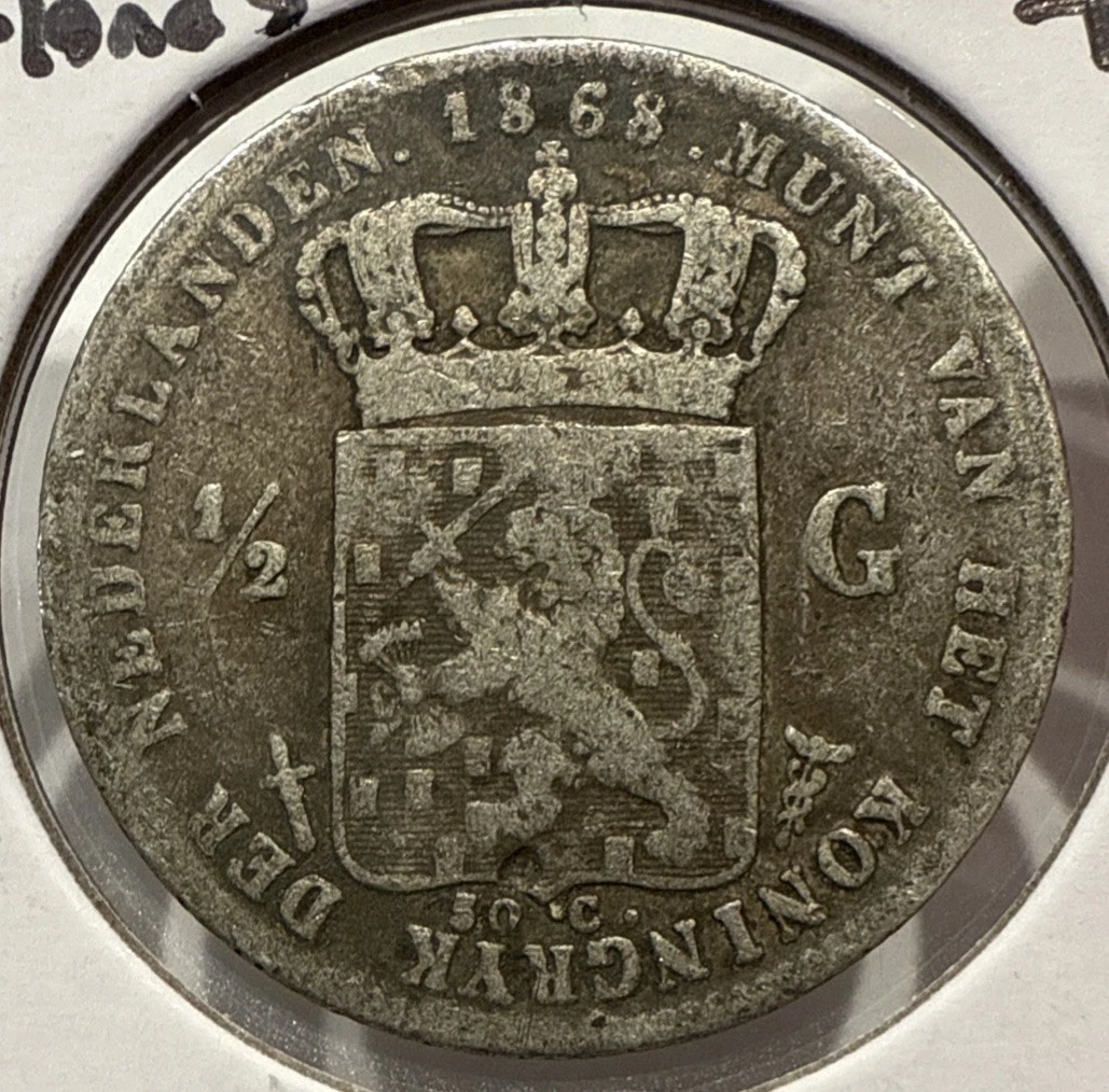 银色1868 年荷兰硬币| eBay
