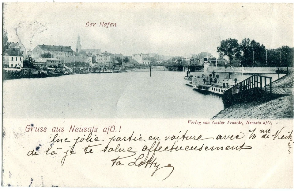 AK Gruss aus NEUSALZ /Oder, der Hafen, Raddampfer, Stadtblick 1898 !! - Bild 1 von 1