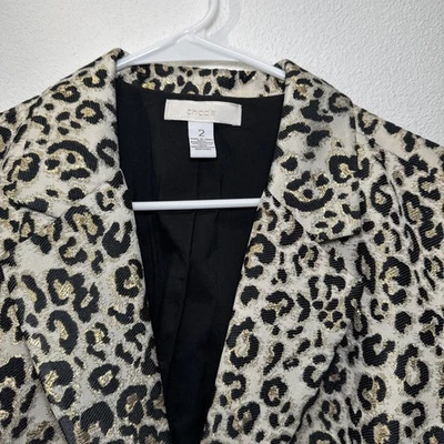 Chicos Blazer Womens 2 Animal Print Leopard Gold Metallic Button Up Jacket - Image 1 of 4