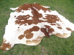 NEW LARGE BROWN & WHITE SPOTED Cowhide Rug natural Cowhides Cow Hide Skin 6X6 WS - Picture 1 of 10