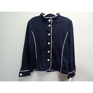 Draper'S & Damon'S Women'S Petite Navy/White Button Up Jacket Petite Medium Nwt - Picture 1 of 16