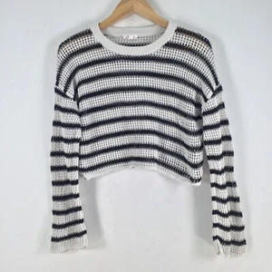 Lily loves owmens knit top size S/M crop white black striped round neck 090205 - Picture 1 of 8
