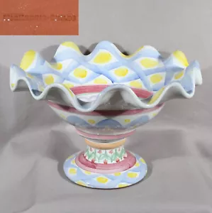 Mackenzie Childs Aalsmeer Tulip Fluted Compote Bowl 7 1/2" Tall 11 1/2" Diameter - Picture 1 of 7