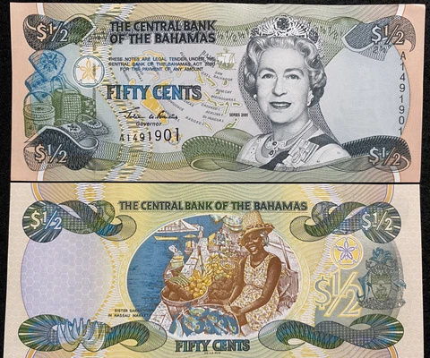 Bahamas 1/2 Dollar 2001 World Paper Money UNC Currency Cover