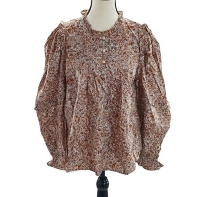 Blusa Hilo Universal Talla S Marrón Naranja Floral Campesina Boho Manga Larga Foto 1 de 4