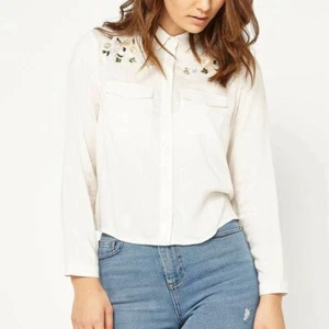 Ex Miss Selfridge Cream Western Style Embroidered Shirt & Top Size 4 - 14 - Picture 1 of 5