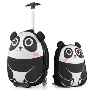 Kids 2PCS Carry On Luggage Set 16" Panda Rolling Suitcase w/ 12" Backpack Travel - Picture 1 of 8