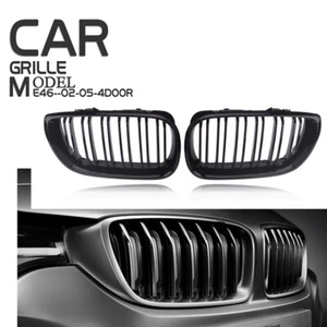 For BMW E46 Sedan Touring 2001-2005 Gloss Black Double Line Kidney Grille Grill - Picture 1 of 7