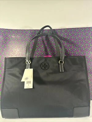 Bolsa de ombro de viagem TORY BURCH ELLA NYLON TOTE grande, PRETA #136144 - Imagem 1 de 4