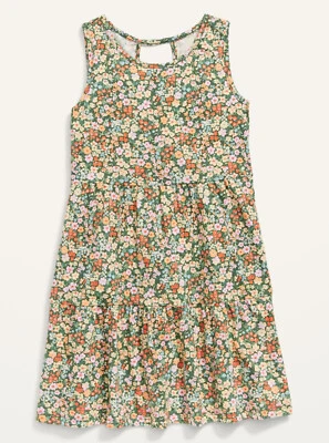 Old Navy Kid Girls Sleeveless Tiered Slub-Knit Dress Green Floral Size XS (5) - Image 1 of 2