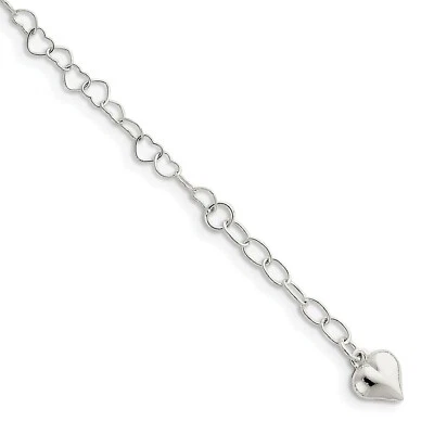 Silver Anklet Ankle Bracelet 9"-10" extender Italian 925 Sterling Silver hearts - Image 1 of 4