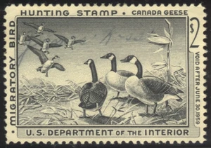 #1 RW25 DUCK STAMP 1958 Canada Geese Migratory Hunting Permit CV $12.50 Used - Picture 1 of 2