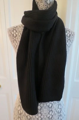 Cachecol Portolano masculino ou feminino lã merino com nervuras – Preto – Novo com etiquetas - US$ 165 - Imagem 1 de 4