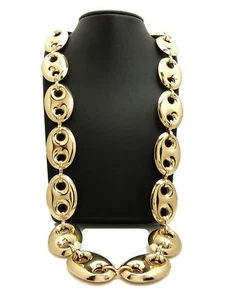 Men Rapper's Hip Hop Style Gold Tone Chunky Thick 27mm 30" Marina Chain Necklace