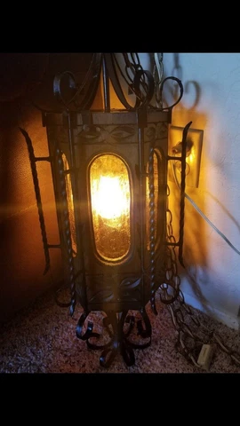 Vintage Lobby Light Unique Amber Glass Blacksmith Piece Rustic Chic Cover