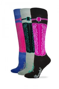 Wrangler Damen Mädchen Cowgirl Stiefelsocken, Hot Pink & Braun - Bild 1 von 1