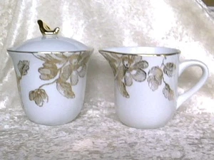 Elegant Gold & White Sugar & Cream Set 18 K Gold Embossed Fine China New - Picture 1 of 9