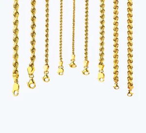 10k Yellow Gold 1.5mm-8mm Solid D/Cut Rope Chain Bracelet Size 7"-30" - Picture 1 of 21
