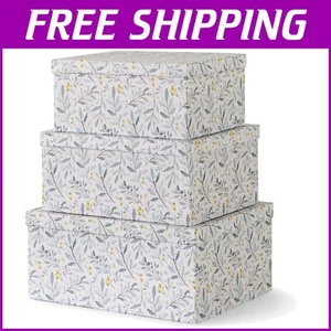 Elegant Winter Blossom Decorative Storage Box Set - 3 Nesting Keepsake Boxes - Picture 1 of 9