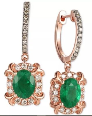 1.20ct Natural Round Diamond 14k Rose Gold Emerald Anniversary Hugging Earrings - Image 1 of 3