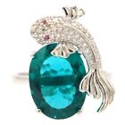 Highly Recommend Goldfish Rich Blue Aquamarine Tourmaline CZ Silver Ring 7.5 
