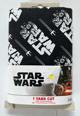 Star Wars 1 Yard Cut Black Fabric Logo 100% Cotton - Image 1 of 3