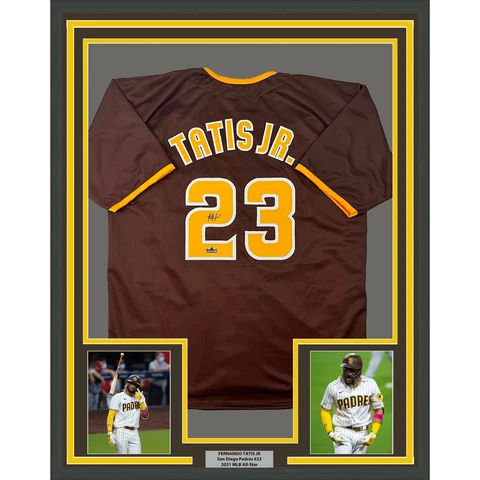 Framed Facsimile Autographed Fernando Tatis Jr. 33x42 Reprint Laser Auto Jersey Cover