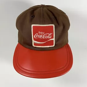 Vintage Coca-Cola Snapback Cap, Brown with Red Vinyl Leather Brim Hat L/XL - Picture 1 of 8