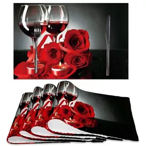 Red Wine Rose Candle Placemats Set Of 4red And Black Table Place Mats Waterproof - Picture 1 of 7