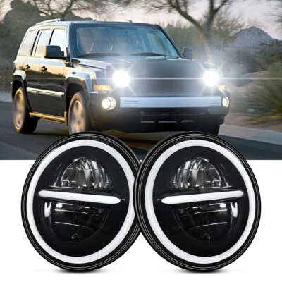 For Jeep Wrangler JK LJ TJ CJ Pair 7" Inch Round LED Headlights Halo Angel Eyes - Image 1 of 4