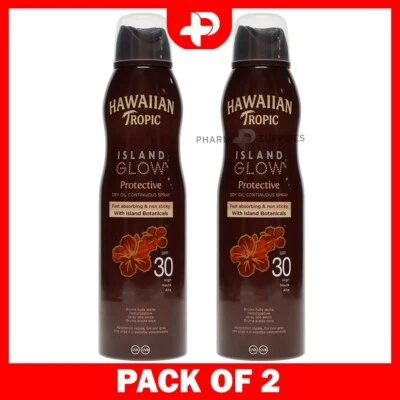 Hawaiian Tropic Island Glow Protective SPF 30 Dry Oil Spray 177ml 2 Packs - Image 1 of 4