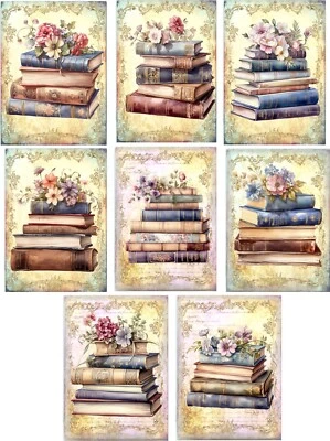 8 ATC vintage books small note blank card shabby chic envelopes organza bag - Image 1 of 4