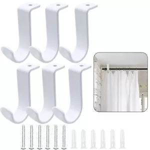Ceiling Curtain Rod Brackets White 6 Pack Heavy Duty 1 Inch Living Room - Picture 1 of 7
