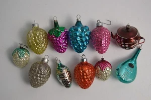 11 Ornamenti Vintage Vetro Albero di Natale Frutta Uva Mazzi Teiera Mandolino - Foto 1 di 18