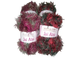 4 SKEINS MODA DEA JAI ALAI Eyelash YARN - 2 NUTMEG & 2 Holly 98yds - Picture 1 of 16