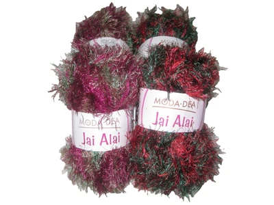4 SKEINS MODA DEA JAI ALAI  Eyelash YARN - 2 NUTMEG & 2 Holly 98yds - Image 1 of 4