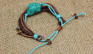 cotton rope/leather cord /turquoise nugget bracelet/adjustable length(z137-w0.5) - Bild 1 von 2