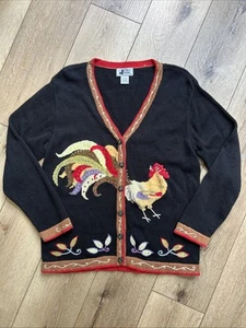 Vintage Strickjacke Pullover Damen L Huhn Hahn Perlen J Two New York 90er - Bild 1 von 11