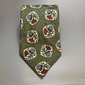 Corbata Lands’ End 100 % seda verde patrón floral vintage cosida a mano EE. UU. - Imagen 1 de 6