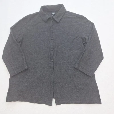 Eileen Fisher Shirt Womens Large Charcoal Gray Wool Flannel Classic Minimalist - Image 1 of 4