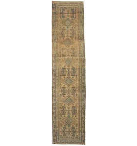 Semi-Antique Wool Oriental Runner Rug Geometric Tribal Design Carpet 3X14 ft - Picture 1 of 12