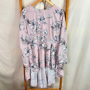 Lorraine Long Blouse Womens 14 Pink & White Floral Print Long Sleeve NWT - Picture 1 of 13